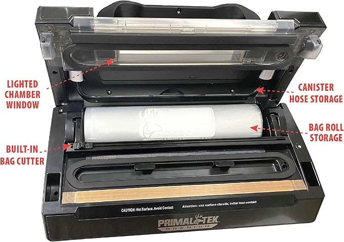 Premium 12” Vacuum Sealer – User Friendly for Food Preservation & Sous Vide, 21inHg Vacuum Pressure – Features Raised Air Intake Valve, Multiple Operating Modes, Built-In Vacuum Bag Storage