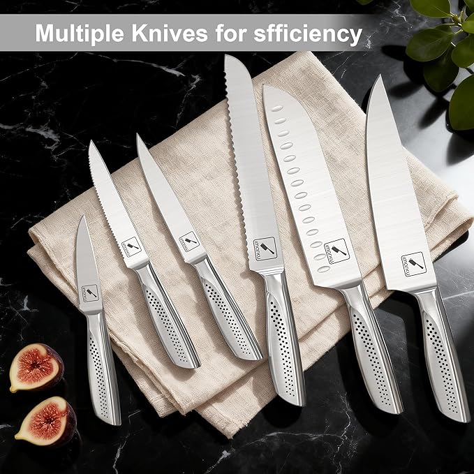 imarku 15-Piece Knife Set with Block, High Carbon Stainless Steel Kitchen Knives with Built-in Sharpener, Dishwasher Safe, Ergonomic Non-Slip Handle, Perfect for Home Cooks & Chefs, Black