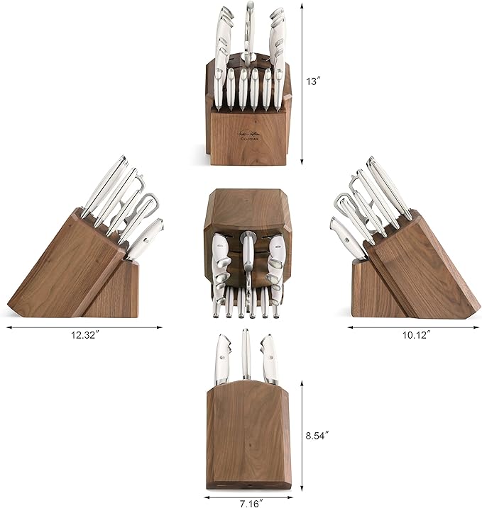 Cangshan Thomas Keller Signature Collection Swedish Powder Steel Forged, 17-Piece Knife Block Set, Walnut, White