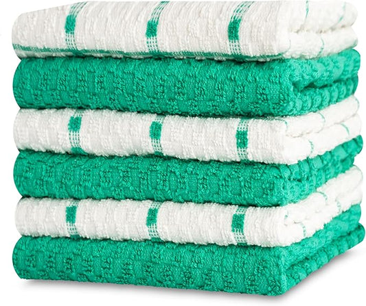 GOLD TEXTILES Kitchen Towels 6 Pack Premium 100% Cotton Dish Towels for Kitchen (15 x 25 Inches) Super Soft & Absorbent Kitchen Hand Towels for Drying Dishes, Cleaning - Reusable and Washable (Green)