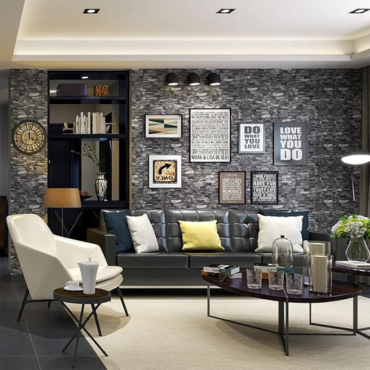 10PCS 3D Wall Panels Peel and Stick 3D Brick Wallpaper Peel and Stick Faux Stone Wall Panel Foam Brick Self-Adhesive Wallpaper (Black,10pcs)