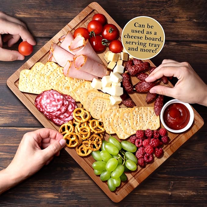 Gtencemen Acacia Wood Cutting Boards for Kitchen, Wooden Chopping Board with Side Handle and Juice Groove, 15" X 11" Carving Board, Butcher Block, Cheese Charcuterie Boards for Meat, Fruit, Steak