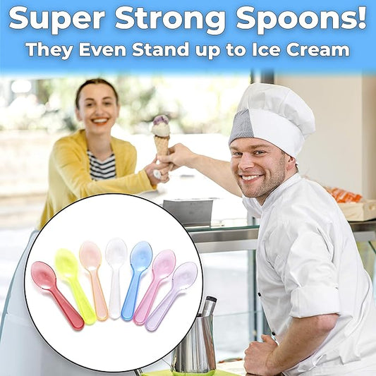 Extra Sturdy, BPA Free 200ct Plastic Tasting Spoons. Disposable Mini Tasters for Sampling or Individual Portions of Ice Cream, and Appetizers. Great for Food Trucks, Parties and Events.
