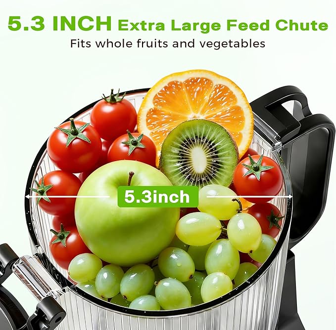Cold Press Juicer, Juicer Machines with 5.3" Wide Feed Chute, Slow Masticating Juicer for High Yield with Whole Fruits and Vegetables, Easy to Clean, Easy to Assemble (Black)