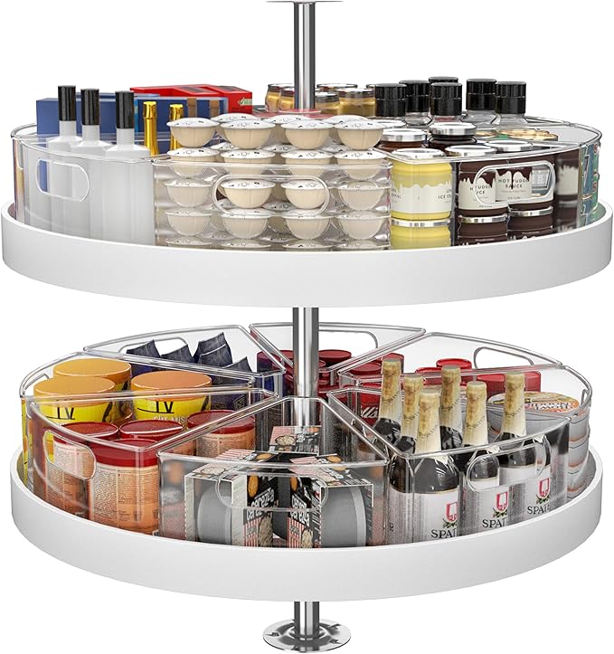 Lazy Susan Organizer Bins for 28"-29" Diameter Corner Cabinet Lazy Susan, 8 Pack, Clear Plastic Cabinet and Pantry Storage Bin, 1/8 Wedge-Food Safe, BPA Free