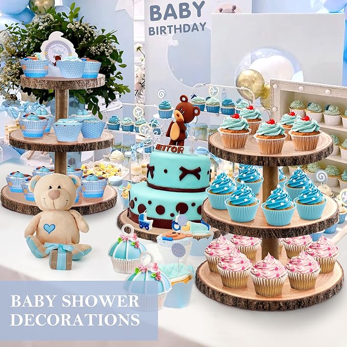 3 Tier Cupcake Stand Wood Dessert Stands CupcakeTier Stand Rustic Cupcake Display Holder Stand Farmhouse Cake Stand for Dessert Table Displays,Birthday,Theme Party, Graduation,Baby Shower Tea Party Decoration