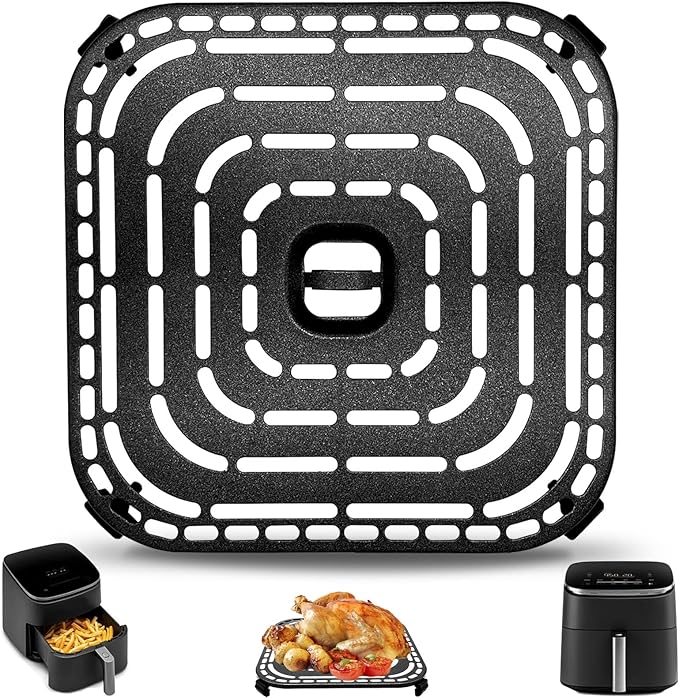 Air Fryer Grill Pan for COSORI Air Fryer TurboBlaze 6 Qt, Non-Stick 8.9’’*8.9’’Square Air Fryer Rack Replacement Parts Accessories Grill Plate Crisper Plate Tray with Rubber Bumpers, Dishwasher Safe