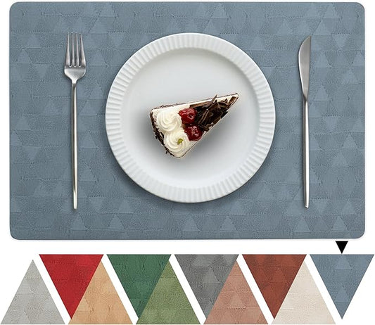 Jovono Faux Leather Placemats Set of 8, 17.8"x11.8", Waterproof & Oil-Proof Table Mats, Easy-Clean Washable Kitchen Place Mats for Dining Table, Fabric Texture, Light Blue Mat