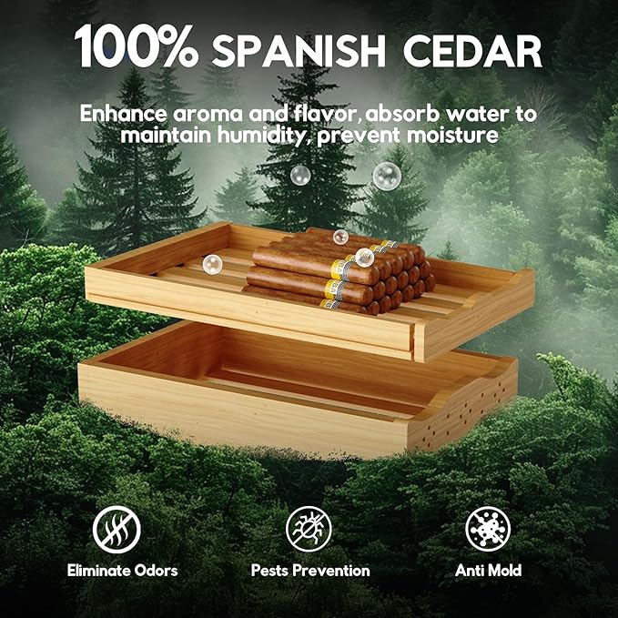 Tylza Electric Cigar Humidor Cabinet 70L, Electric Humidors for Cigars with Temp & Humidity Control, Digital Hygrometer, Lock, Refrigerator, Cigar Humidors with Cedar Wood Drawer Shelves, 486 Cigars