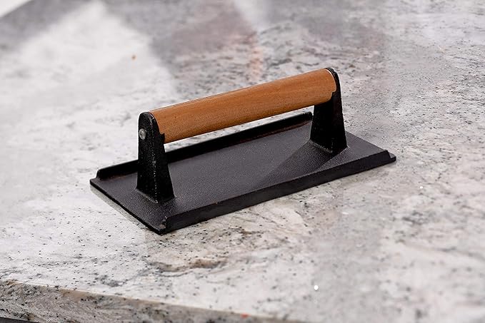 Rectangle Grill Press with Wooden Handle 9 x 5 inches - Heavy Duty, Bacon Press, Burger Press, Panini Press, Meat Press - Ideal Cast Iron Press for Kitchen & Grill by EcoQuality (1)