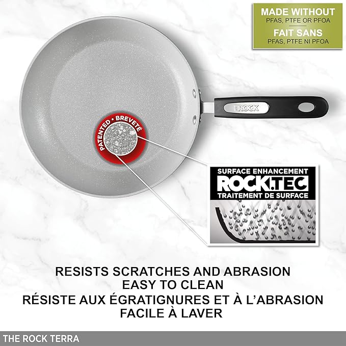 Starfrit The Rock TERRA 28cm (11'') Ceramic Non-Stick Fry Pan - Thick Aluminium Base - PFAS Free - Easy to Clean - Grey