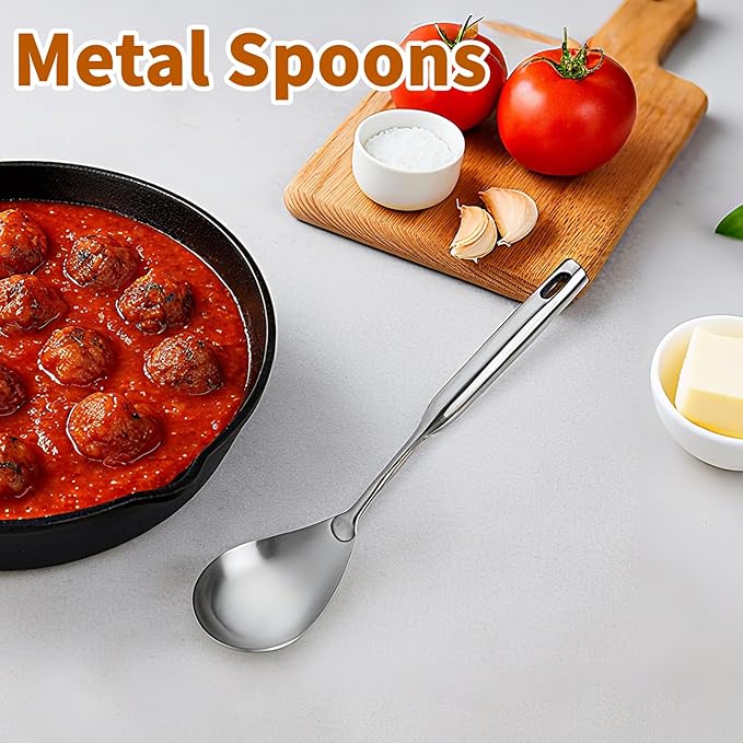 TBWHL Premium Brushed 304 Stainless Steel Large Serving Spoon, 12.5 Inch Kitchen Cooking Spoon with Ergonomic Handle, Good Grip Ergonomic Handle, Silver