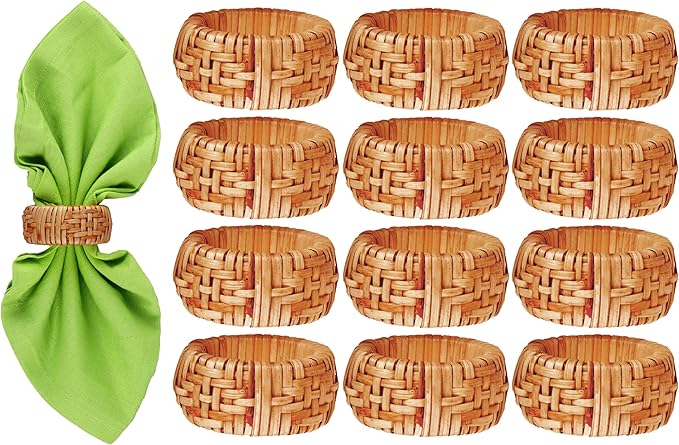 12-Piece Hand Woven Napkin Ring - Farmhouse Rustic Serviette Holder for Dining, Easter, Birthday, Thanksgiving, Christmas & Party Décor - Fall Rustic Rings, Napkin Holder Buckles(Brown) - CLEENTABLE