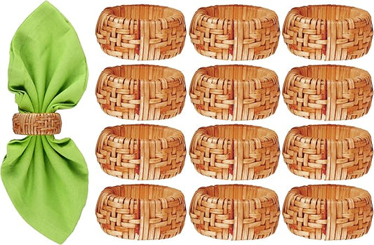 12-Piece Hand Woven Napkin Ring - Farmhouse Rustic Serviette Holder for Dining, Easter, Birthday, Thanksgiving, Christmas & Party Décor - Fall Rustic Rings, Napkin Holder Buckles(Brown) - CLEENTABLE
