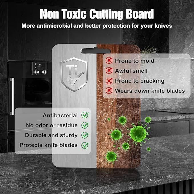 QuShen Titanium Cutting Board - 100% Pure Titanium Double Sided Chopping Board for Kitchen, Dishwasher Safe, Easy to Clean (18"L x 12"W)