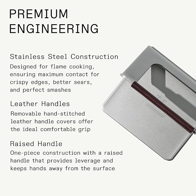 Made In Cookware - Stainless Steel Grill Press - Removable Leather Handle Cover - Crafted in Sweden
