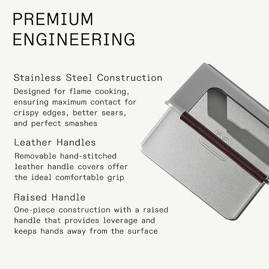 Made In Cookware - Stainless Steel Grill Press - Removable Leather Handle Cover - Crafted in Sweden