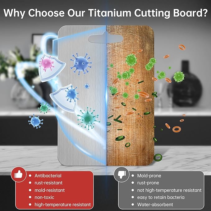 Titanium Cutting Board - Katuchef 100% Pure Titanium Cutting Boards for Kitchen Double Sided Non Toxic Titanware for Meat/Vegetables, Hygiene Durable Dishwasher Safe Metal Chopping Board Small