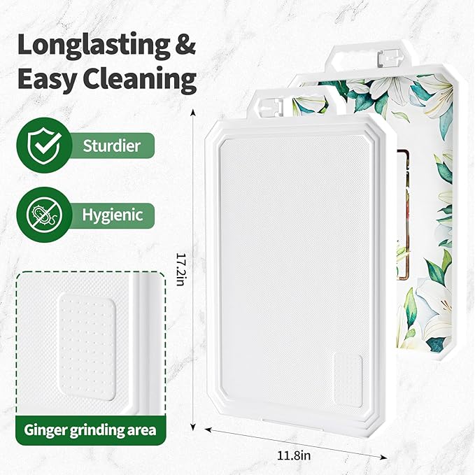 Ourokhome Cutting Board for Kitchen, Tempered Glass Cutting Board Double Sided Food Grade for Chopping Meat, Vegetables, Fruits, Cheese, Knife Friendly with Handles and Knife Sharpener, White