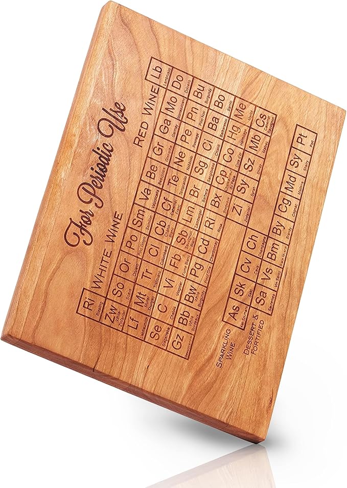 Blue Ridge Mountain Gifts Laser Engraved Cherry Wood Cutting Board -Christmas Gift, Rustic Farmhouse Decor, Gift for Wine Lovers w/Periodic Table of Wine Engraving