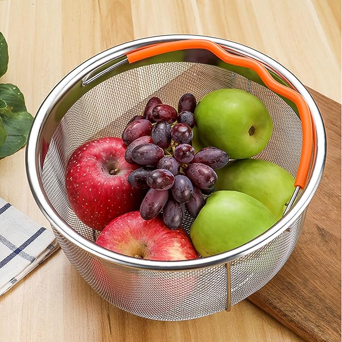 Steamer Basket for Instant Pot Accessories 6 & 8 Qt - Stainless Steel Mesh Strainer Insert - Vegetable Steamer for Cooking Broccoli, Eggs, Pasta - Fits All Pressure Cooker Pots - Silver