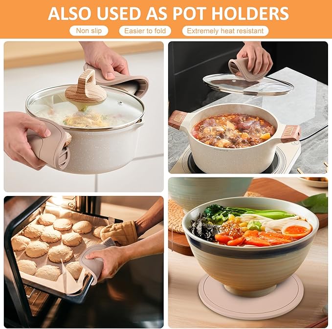 Silicone Trivet Mats 6 Pack Trivets for Hot Dishes Hot Pads for Kitchen, Trivets for Hot Pots and Pans,Heat-Resistant Non-Slip Dinner Plate Mat (Brown)