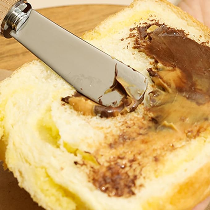 10 Piece Small Cheese Spreader Set, Stainless Steel Butter Spreader, Mini Butter Knife Spreader with Wooden Handle for Grill Plates, Sandwiches,Cocktail Spreaders, 4.7 inch