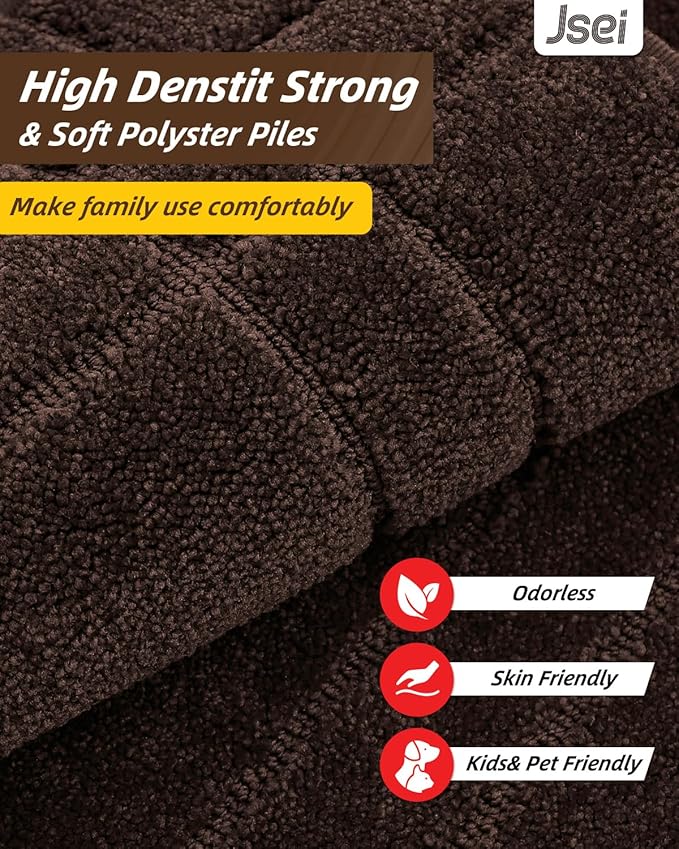 JSEI Kitchen Mats for Floor, Non-Slip Kitchen Rugs, Soft Washable Absorbent Kitchen Mats 2 PCS, Kitchen Runner Rug with TPR Backing, Polyester, 20"x32"+20"x48", Brown