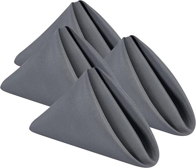 Wolkemer Set of 4 Grey Cloth Napkins 17 x 17 Inches Solid Washable Polyester Dinner Napkins with Hemmed Edges for Dinners Parties Weddings Banquets Events Table Decoration