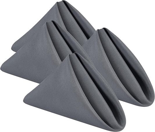 Wolkemer Set of 4 Grey Cloth Napkins 17 x 17 Inches Solid Washable Polyester Dinner Napkins with Hemmed Edges for Dinners Parties Weddings Banquets Events Table Decoration