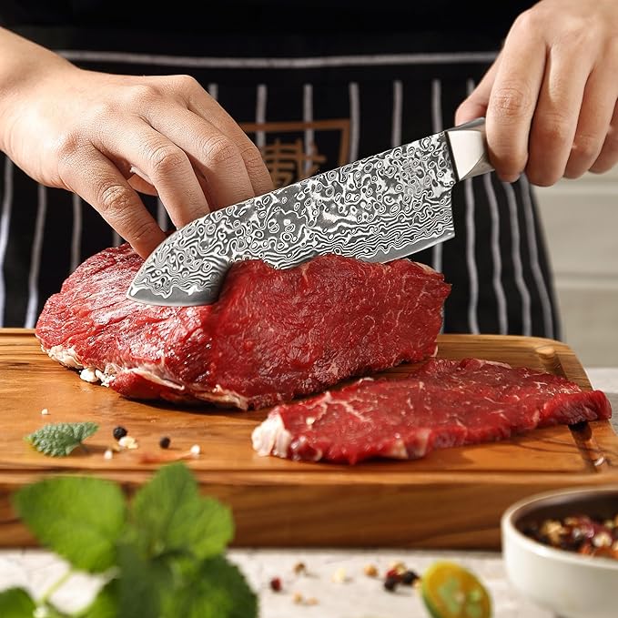 zayiko Black Edition 3-pc Damascus knife set, blades 3.3 to 7-inch in length - extremely sharp from 67 layers of genuine Japanese damascus steel with Pakkawood handles, chef's knife set