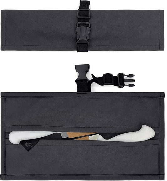 Under NY Sky Knife Roll Case - 2 Slots - Heavy Duty Oxford Canvas Pouch - Leather Reinforced - Portable Bag for Cooking Tools, Utensils, Cutlery Knives, Brushes - Chefs, Kitchen, Travel, Gift - Gray