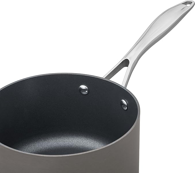 Amazon Basics Mini Sauce Pan With Lid, 1.9 Quarts, Hard-Anodized Non-Stick Aluminum, Gray