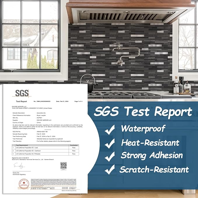 Yipscazo 40 Sheets Peel and Stick Wood Metal Backsplash Tiles, Stick on Backsplash Tiles for Kitchen (6'' X 12'', Black Wood)