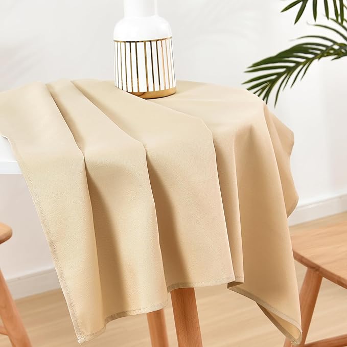 Wolkemer Small Square Tablecloth 36 x 36 Inch Washable Fabric Table Cloth Beige Table Cover for Nightstand End Bedside Tables Tabletop Decoration