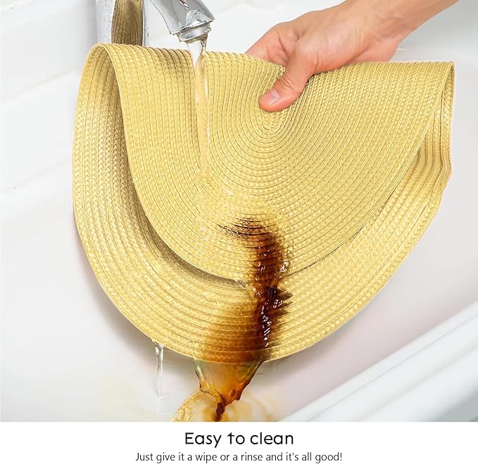 AHHFSMEI Placemats Set of 6 for Dining Table Washable Woven Non-Slip 18x12 inches Placemat Heat-Resistant Durable Table Mats for Dining Table Easy to Clean (Wheat Yellow)