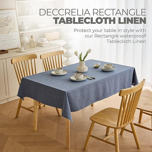 Faux Linen Waterproof Tablecloth,Denim Blue,84" x 60" (Rectangular)