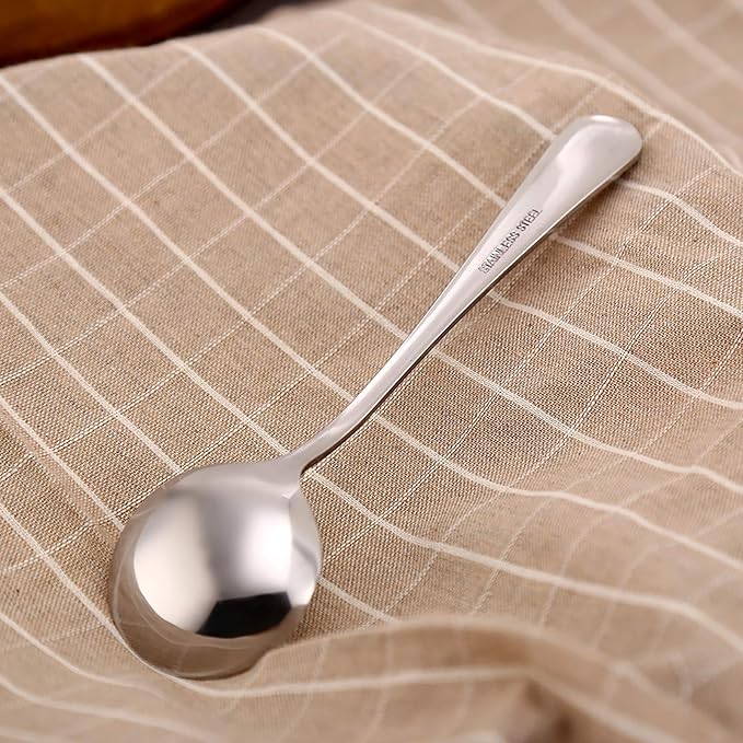 VANRA 6-Piece Dinner Spoons Set Soup Spoons Heavy Duty Stainless Steel Silver Cutlery Set 7.6 inches (6 round spoons)