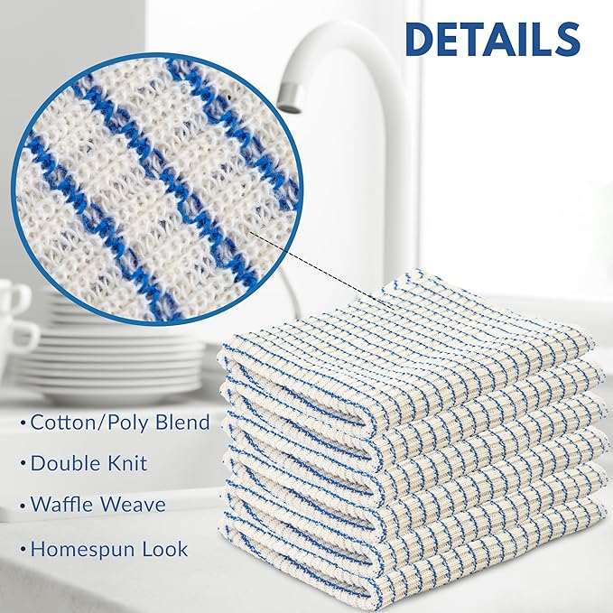 World's Best Kitchen Dish Cloths - Set of 12 Blue Dishcloths for Washing Dishes - Absorbent Poly Cotton Waffle Weave Dish Rags, Made in USA