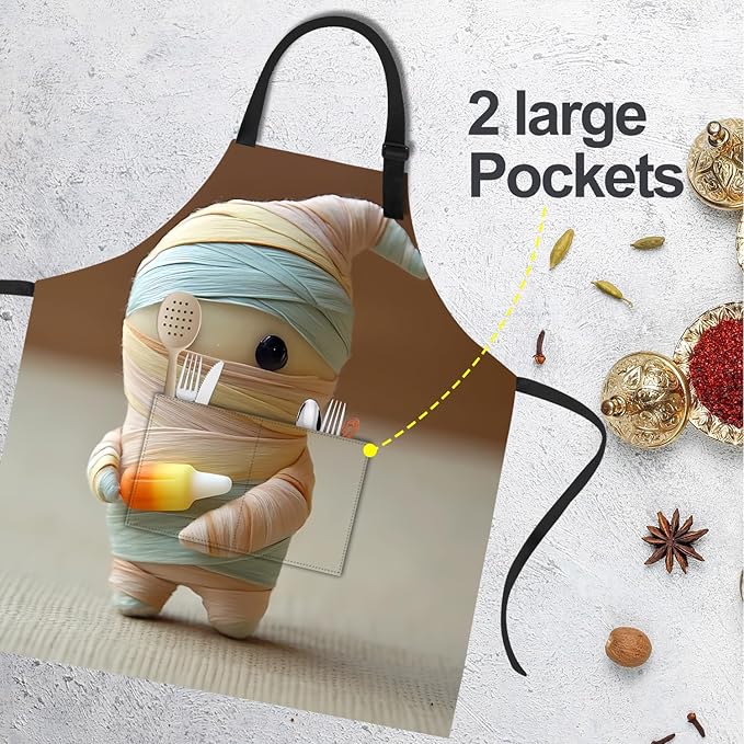 Funny Cat Apron with 2 Pockets Waterproof for Men Women Kitchen Garden Decor