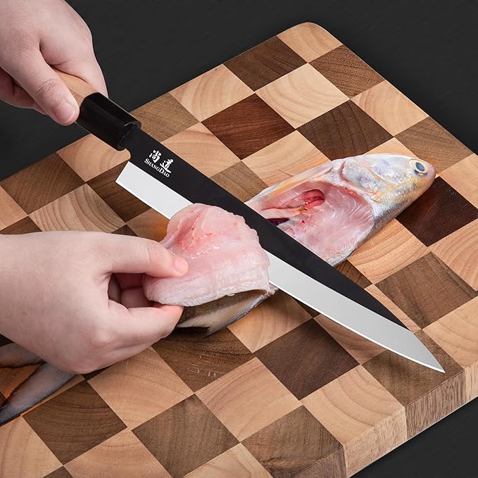 SHANGDAO Sashimi Sushi Knife - 10 Inch Fish Cutting & Filleting Knife, German Steel & Traditional Wooden Handle, Gift Box
