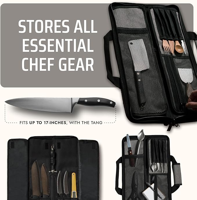 Asaya Chef Knife Roll Bag - 12 Pockets for Knives and Kitchen Utensils - Lightweight, Durable, and Stain Resistant Nylon - Perfect for the Traveling Chef - Knives not Included