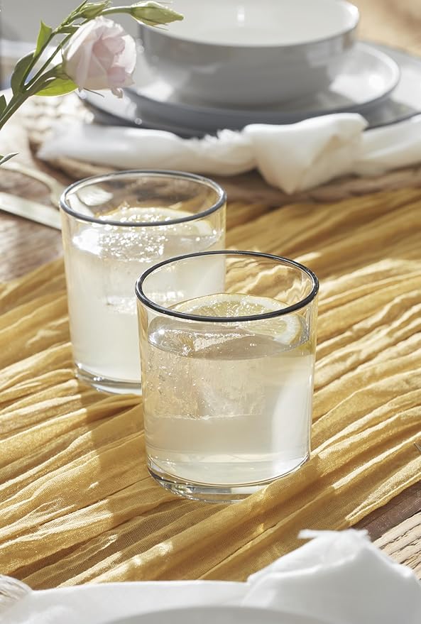 Onedia Glassware, 24 Sever Pumice Medium Tumbler, Set of 6, 13.5-Ounce Capacity, Made From Glass, Dishwasher Safe Tumbler, Drinking Glasses Set, Home and Kitchen, Clear Glasses (Pumice, 6 Piece)