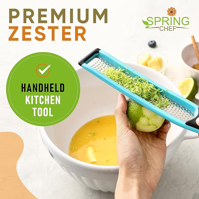 Spring Chef Stainless Steel Zester, Fine Shred & Professional Large Dough Blender - 2 Product Bundle - Aqua Sky
