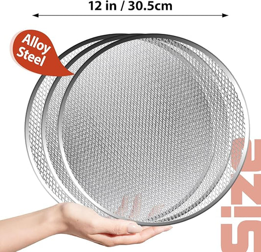 Pesilo 3 Pcs 12 Inch Pizza Screen, Aluminum Alloy Round Pizza Pan for Oven Nonstick Pizza Mesh Baking Tray, Seamless Rim Pizza Making Net for BBQ Home Kitchen Restaurant Supplies