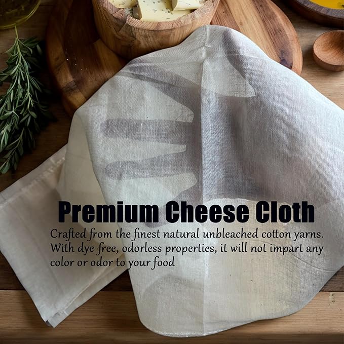 Precut Cheesecloth, 20x20 Inch Grade 100 Cotton, 6 Pack Unbleached Muslin Straining Cloth for Cooking, Juicing, Cheese Making- Food Strainers