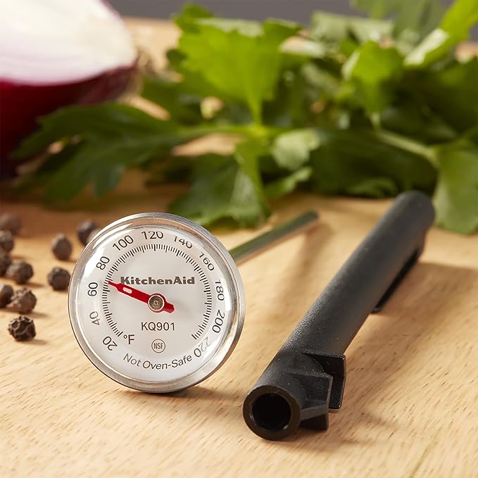 KitchenAid KQ901 Instant Read Food Thermometer for Kitchen or Grill, Temperature Range: 20F to 220F, 1 inch dial, Black