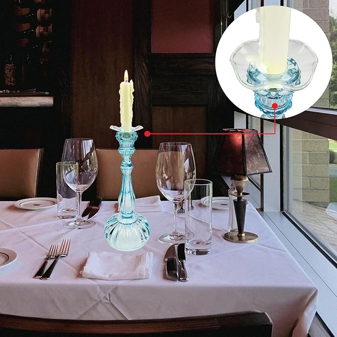 4 Pieces Bent Glass Candle Bobeches for Candlesticks, Taper Candle Wax Catcher Rings, Candle Wax Drip Protectors (Scallop)