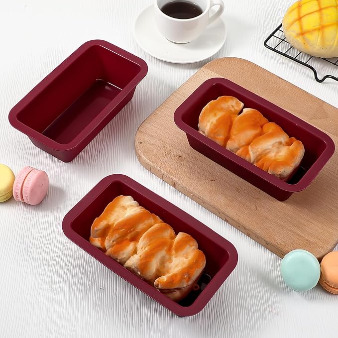 IMengjbang 12 Pcs Silicone Mini Loaf Pan, Nonstick Silicone Bread Baking Pans Rectangle Baking Molds for Small Loaf Mini Cake Bread Meatloaf (Red, 6.1 x 3.3 x 1.8 Inch)