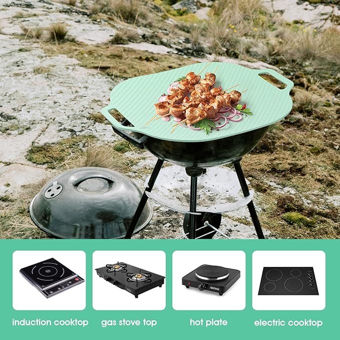 SYQQMEE Korean Grill Pan for Stove Top, Camping Stove and induction Stove, Griddle with Thick Bottom, Non-stick Coating frying Pan (Green, Square)